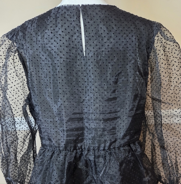 Express Y2K Elegant Black Sheer Polka Dot Women's Top M. - Picture 14 of 15